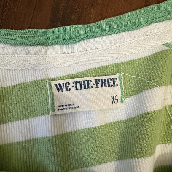 WE THE FREE Petal Pusher Tee Top Green Striped Ribbed Knit Cropped - Picture 7 of 9